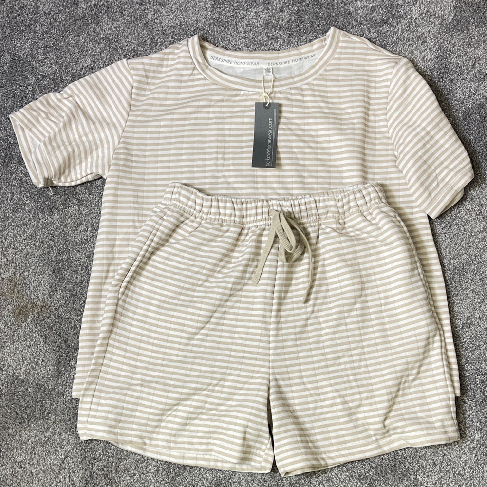 Berkshire Beige and White Striped Loungewear